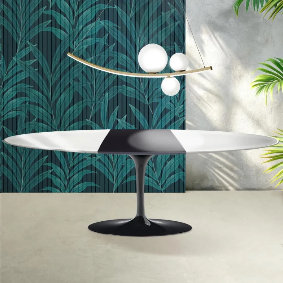 Saarinen Tulip-bord H 74 cm udtrækkeligt i Florim keramik højglans hvid - skarlagenrød Viadurini