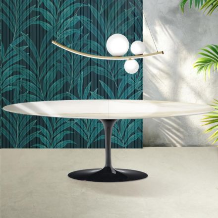 Saarinen Tulip-bord H 74 cm, udtrækkeligt i Florim Calacatta guldglans keramik - skarlagenrød Viadurini