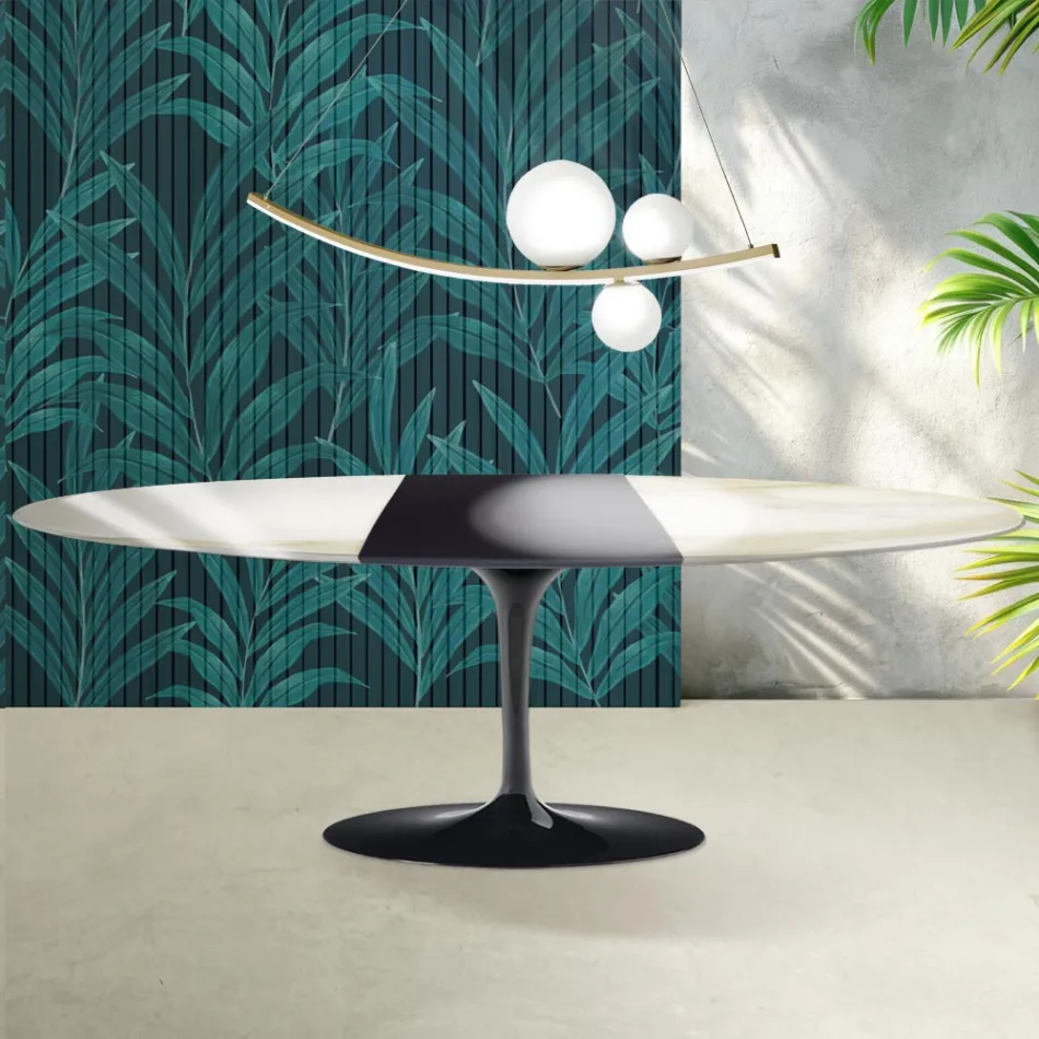 Saarinen Tulip-bord H 74 cm, udtrækkeligt i Florim Calacatta guldglans keramik - skarlagenrød Viadurini
