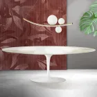 Saarinen Tulip-bord H 74 cm, udtrækkeligt i Florim Calacatta guldmat keramik - skarlagenrød Viadurini