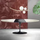 Saarinen Tulip-bord H 74 cm, udtrækkeligt i Florim Calacatta guldmat keramik - skarlagenrød Viadurini