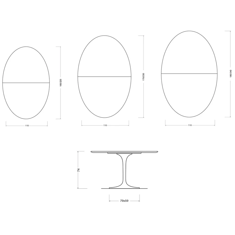 Saarinen Tulip-bord H 74 cm, udtrækkeligt i Florim Calacatta guldmat keramik - skarlagenrød Viadurini
