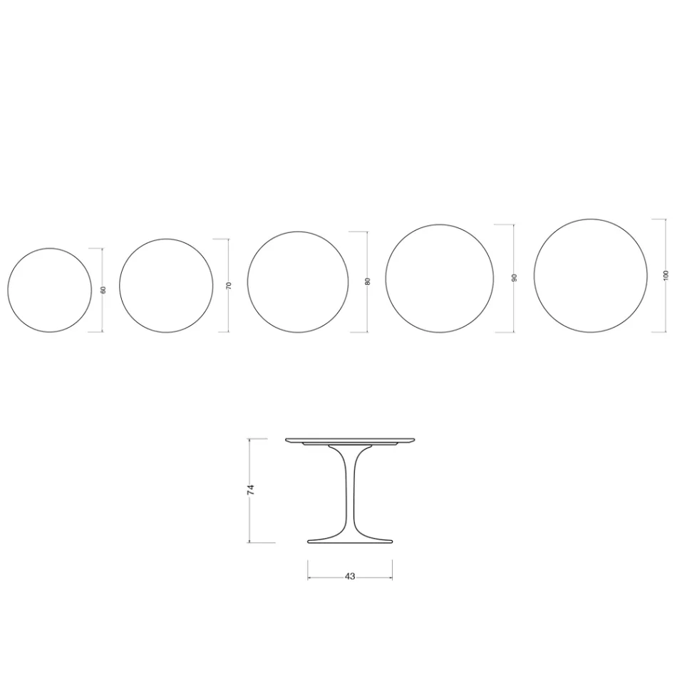 Saarinen Tulip-bord H 74 cm i blank hvid Florim-keramik - Skarlagenrød Viadurini