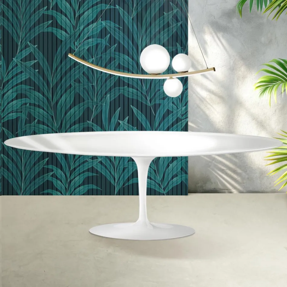 Saarinen Tulip-bord H 74 cm i blank hvid Florim-keramik - Skarlagenrød Viadurini