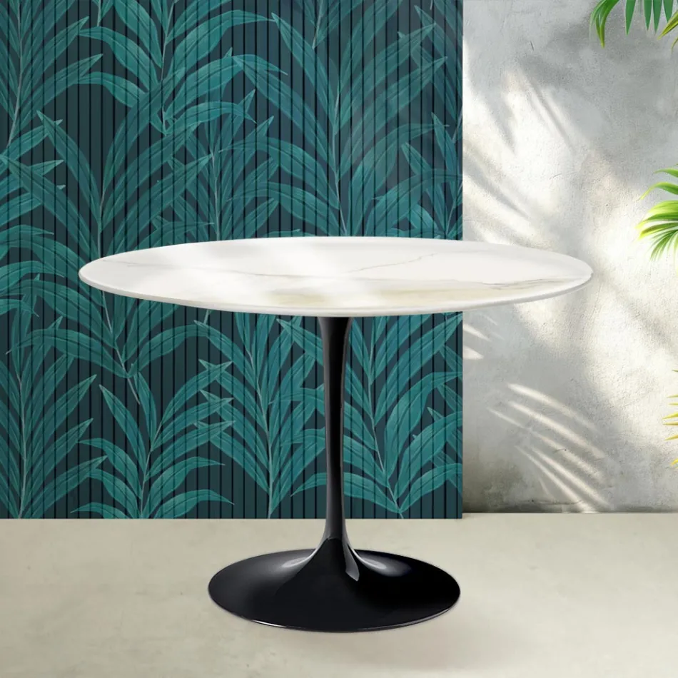 Saarinen Tulip-bord H 74 cm i Florim Calacatta guldglans keramik - Skarlagenrød Viadurini