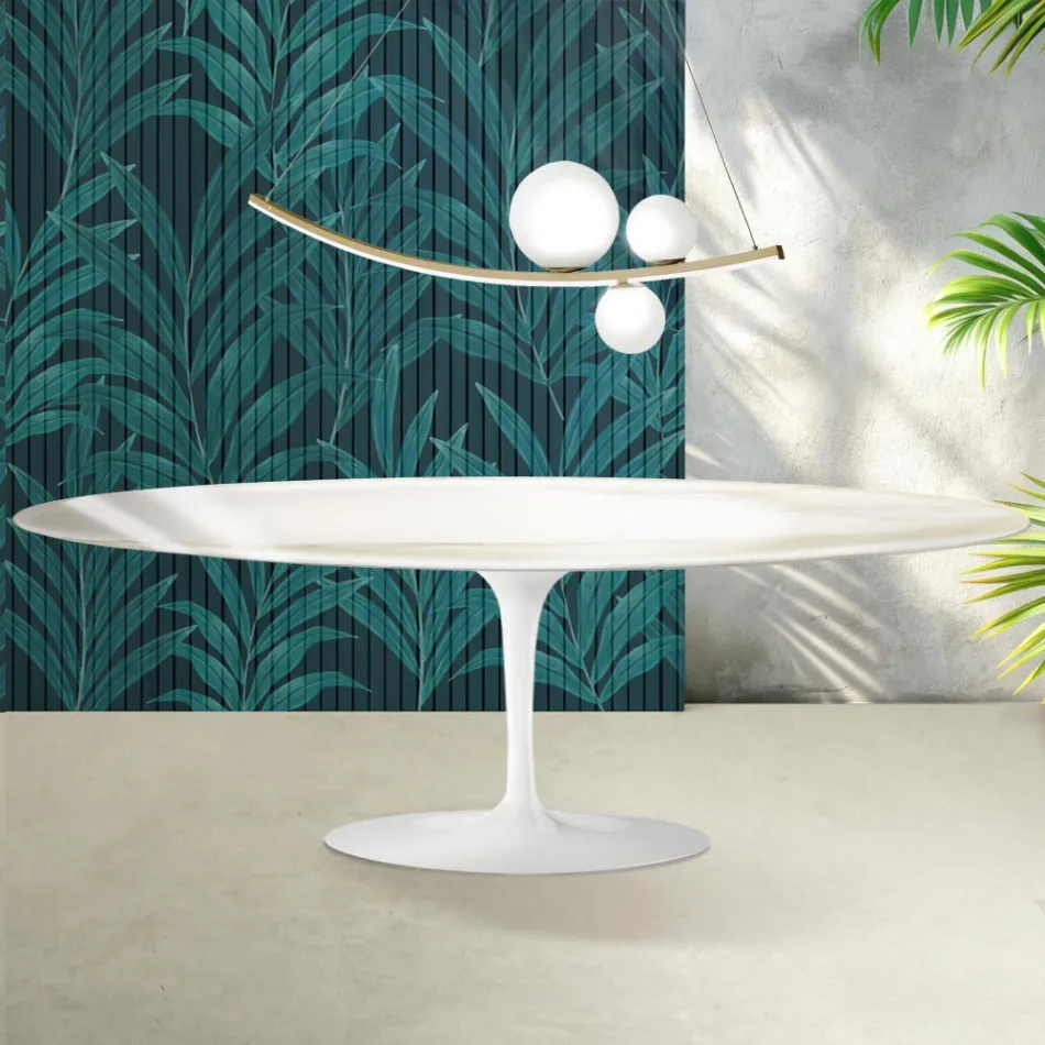 Saarinen Tulip-bord H 74 cm i Florim Calacatta guldglans keramik - Skarlagenrød Viadurini