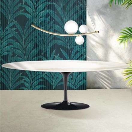 Saarinen Tulip-bord H 74 cm i Florim Calacatta guldglans keramik - Skarlagenrød Viadurini