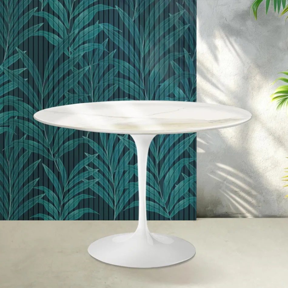 Saarinen Tulip-bord H 74 cm i Florim Calacatta guldglans keramik - Skarlagenrød Viadurini