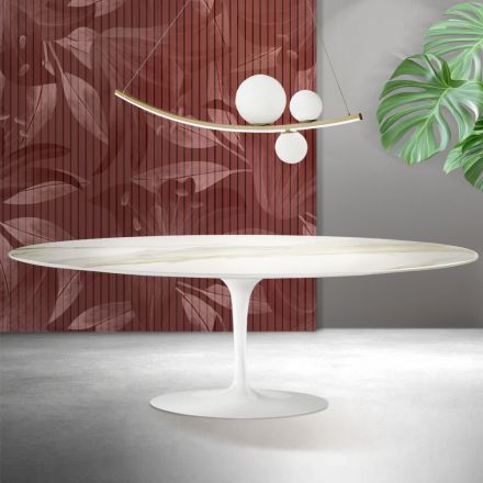 Saarinen Tulip-bord H 74 cm i Florim Calacatta guldmat keramik - skarlagenrød Viadurini
