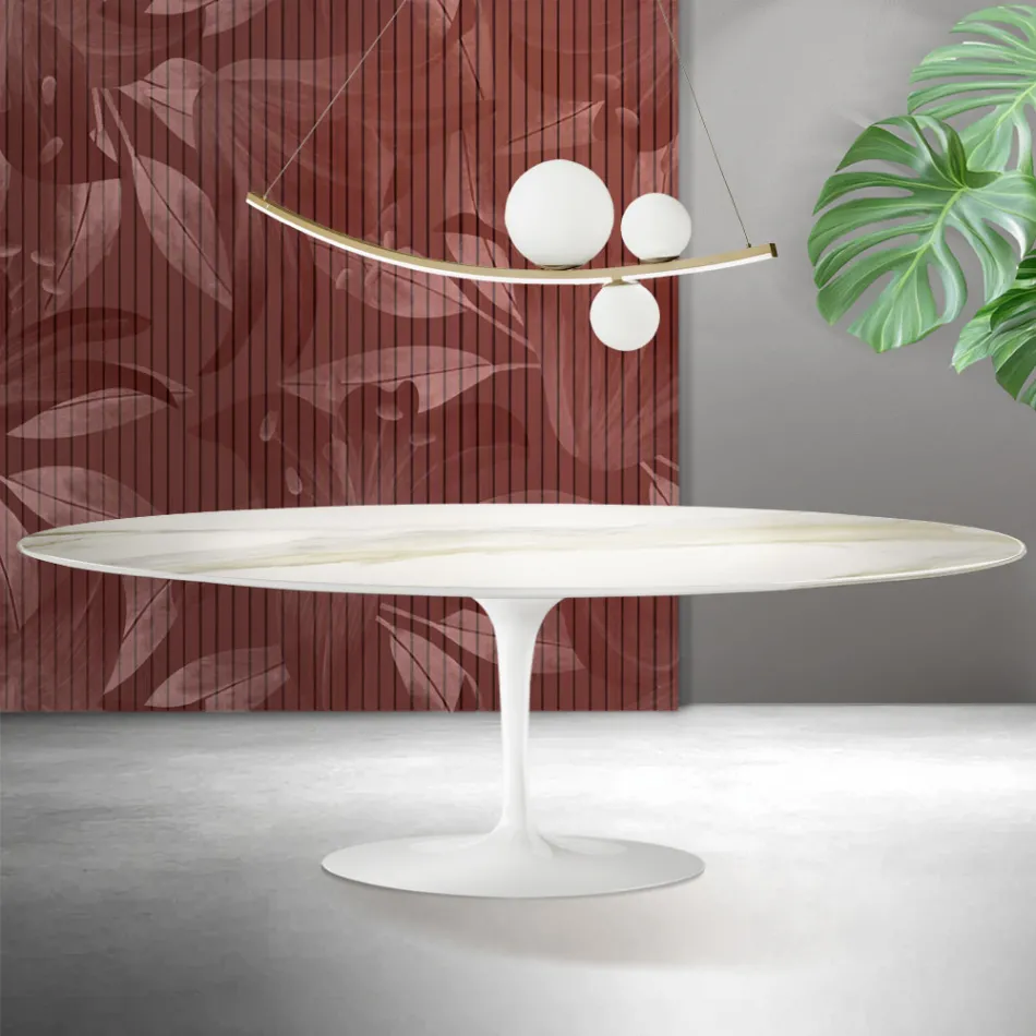 Saarinen Tulip-bord H 74 cm i Florim Calacatta guldmat keramik - skarlagenrød Viadurini