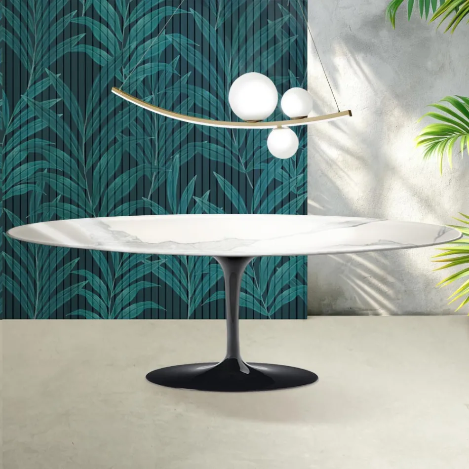 Tulip Saarinen bord H 74 cm i Florim Statuario Lucido keramik - Scarlet Viadurini