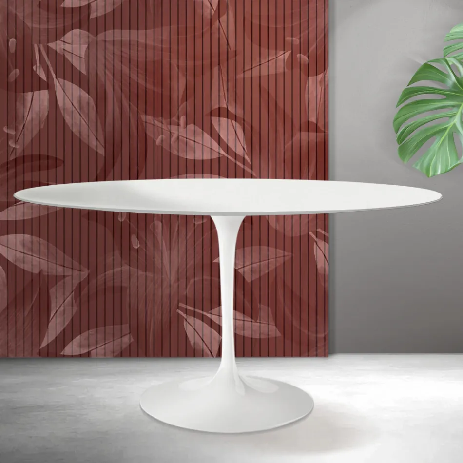 Tulip Saarinen bord H 74 cm rundt i hvid Florim keramik - skarlagenrød Viadurini