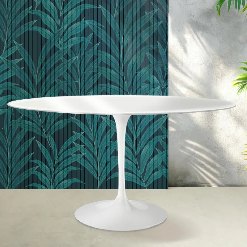 Saarinen Tulip-bord H 74 cm rundt i Florim keramik blank hvid - skarlagenrød Viadurini