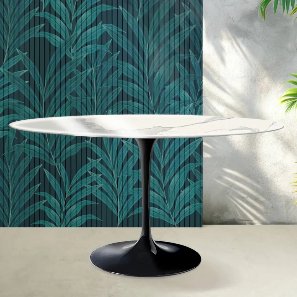 Saarinen Tulip-bord H 74 cm rundt i blank Statuario Florim keramik - Skarlagenrød Viadurini