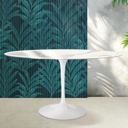 Saarinen Tulip-bord H 74 cm rundt i blank Statuario Florim keramik - Skarlagenrød Viadurini