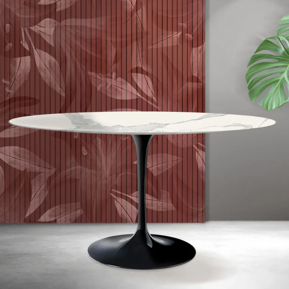 Saarinen Tulip-bord H 74 cm rundt i Florim Statuario mat keramik - skarlagenrød Viadurini