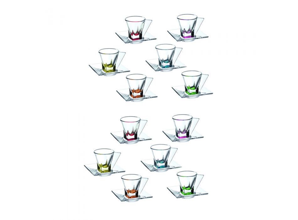 Gennemsigtige eller farvede krystaløkologiske kaffekopper 12 stykker - Amalgam Viadurini