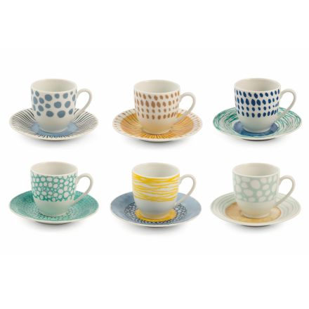 Kaffekopper med underkop i farvet porcelæn 12 stykker - Bagtæppe Viadurini