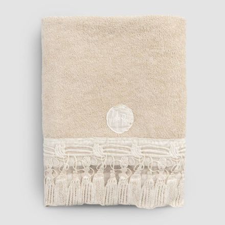 Italiensk luksus bomuldsfrotté badehåndklæde med kvast blonder - Arafico Viadurini