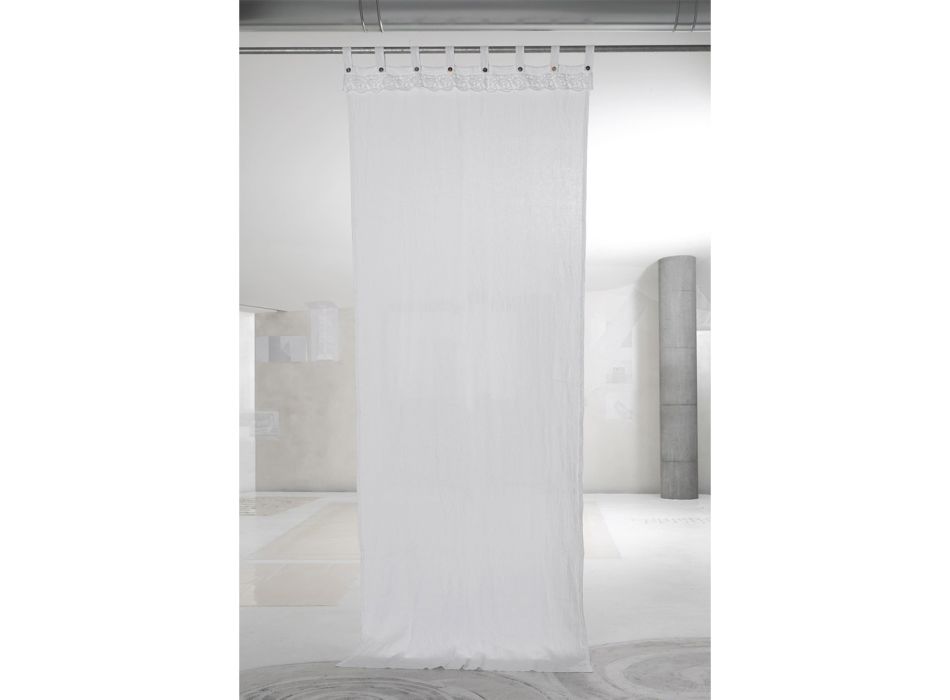 Hvidt lys hørgardin med blonder Elegant design lavet i Italien - Geogeo Viadurini