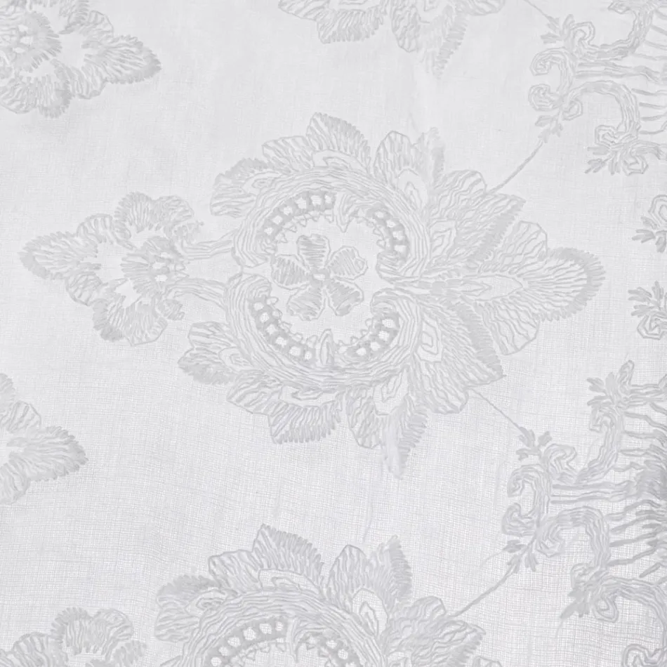 Italiensk luksus lys hørgardin med organza og hvidt broderi - Marinella Viadurini