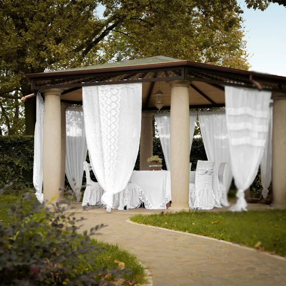 Retro let hørgardin med organza og italiensk luksusbroderi - Marinella Viadurini