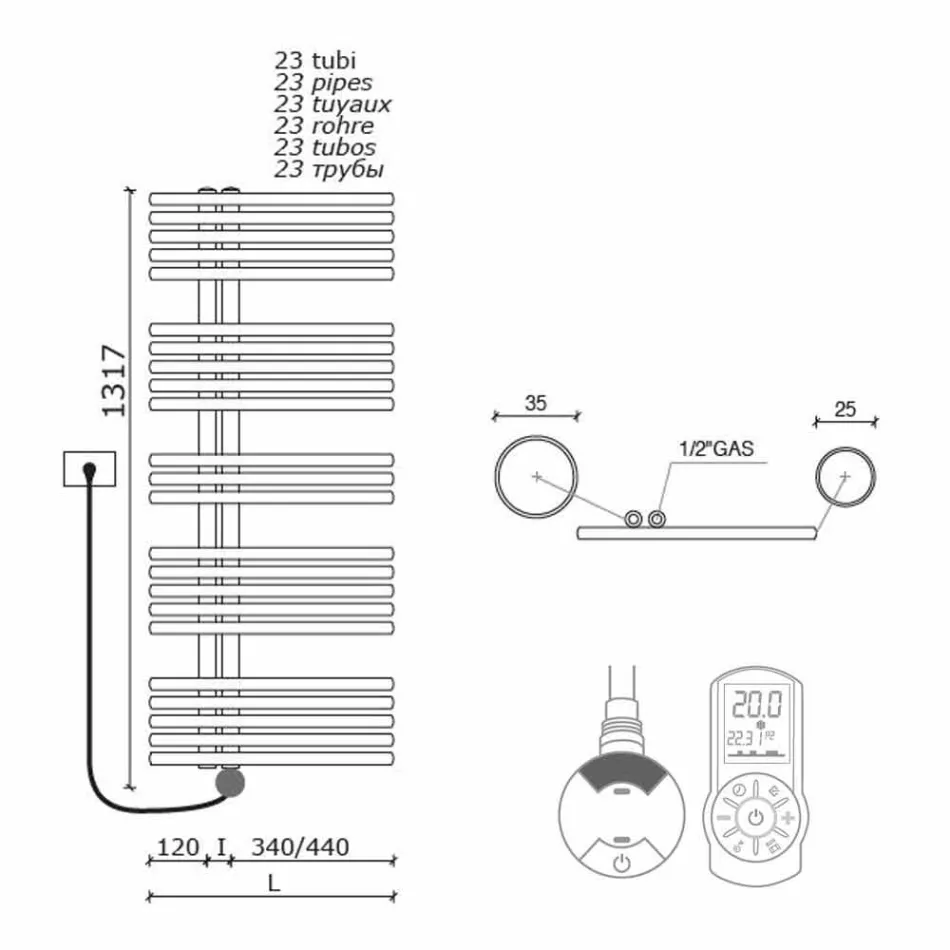 Moderne design væg elektrisk badeværelsesradiator op til 700 W - påfugl Viadurini