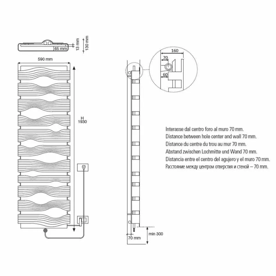 Designet elektrisk radiator til stue eller badeværelse med 1000 W led - glans Viadurini