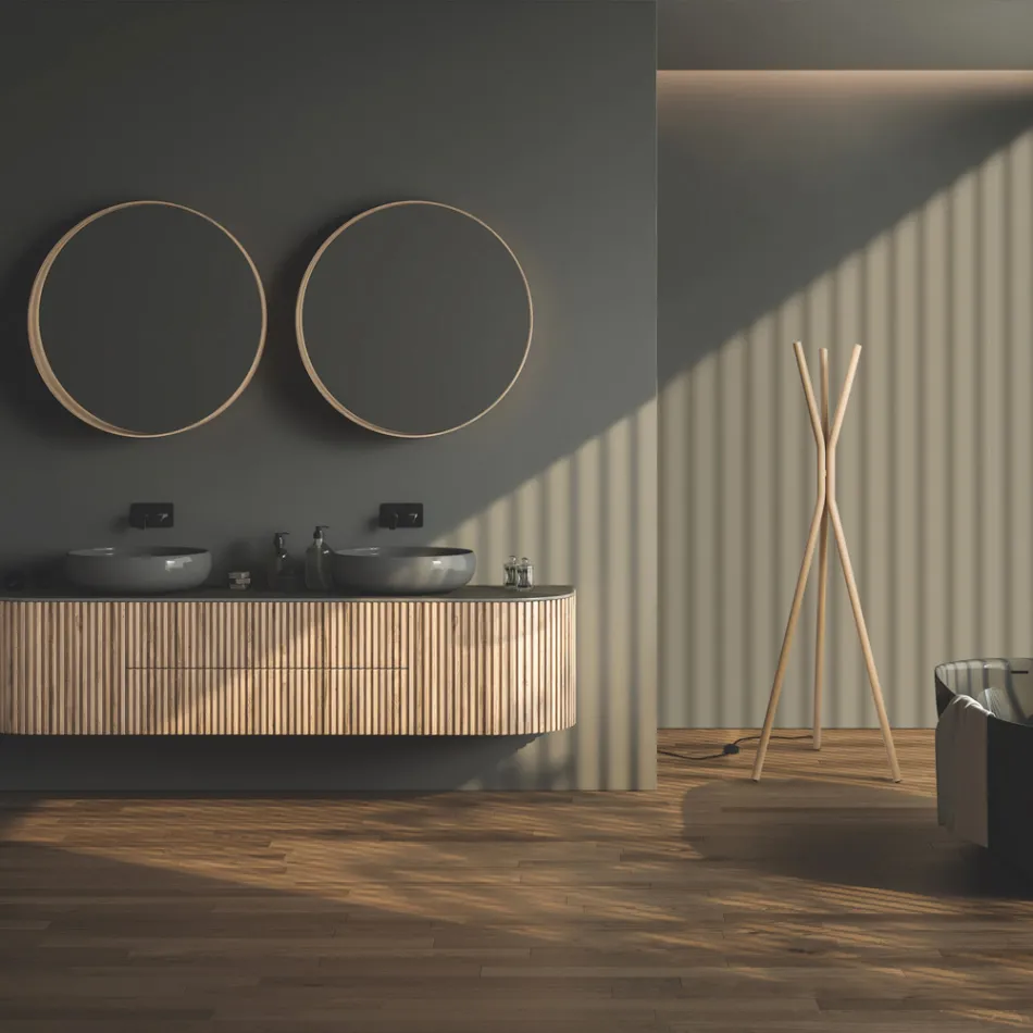 Fritstående elektrisk radiator i stål med fodkontakt - træ Viadurini