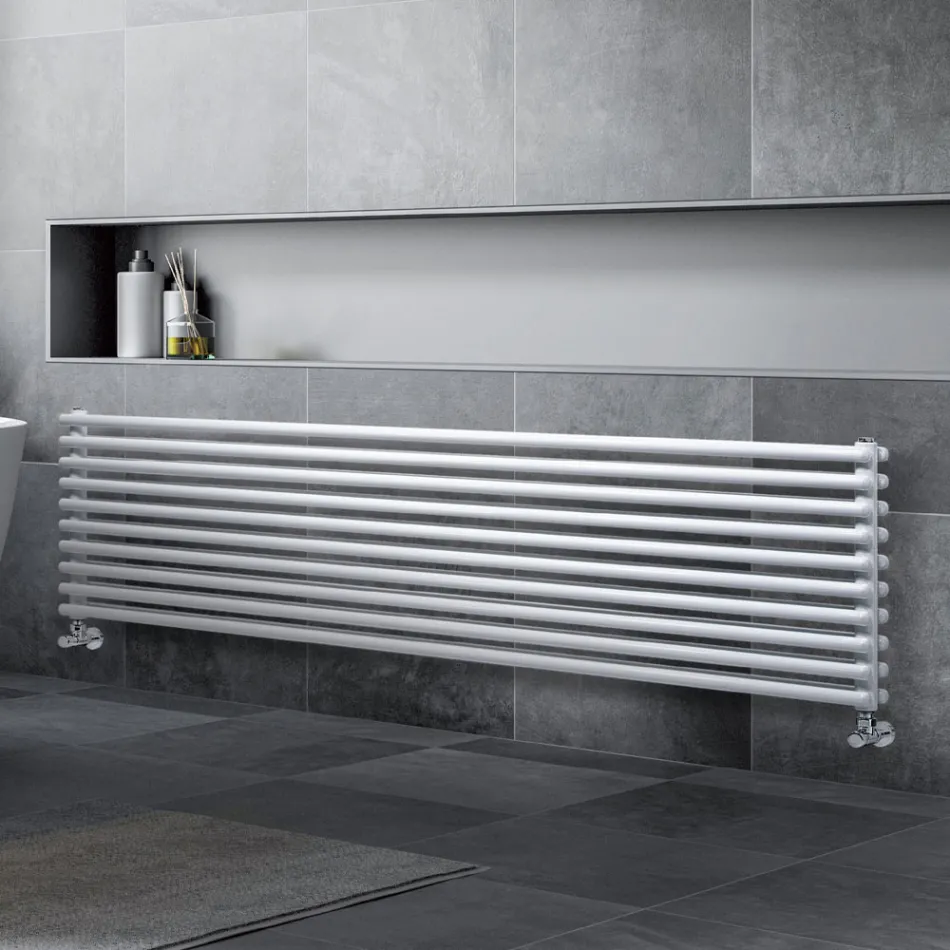Hydraulisk radiator med dobbelt serie af vandrette elementer lavet i Italien - Strega Viadurini