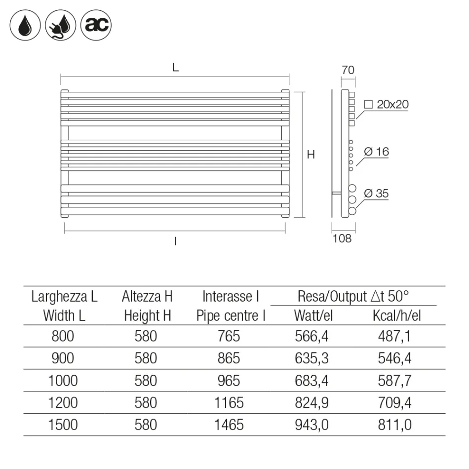 Hydraulisk radiator med forskellige elementer fremstillet i Italien - Ardore Viadurini