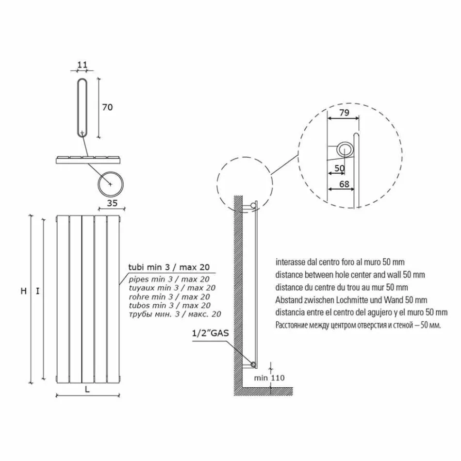 Farvet kulstofstål design vægradiator 881 W - spætte Viadurini
