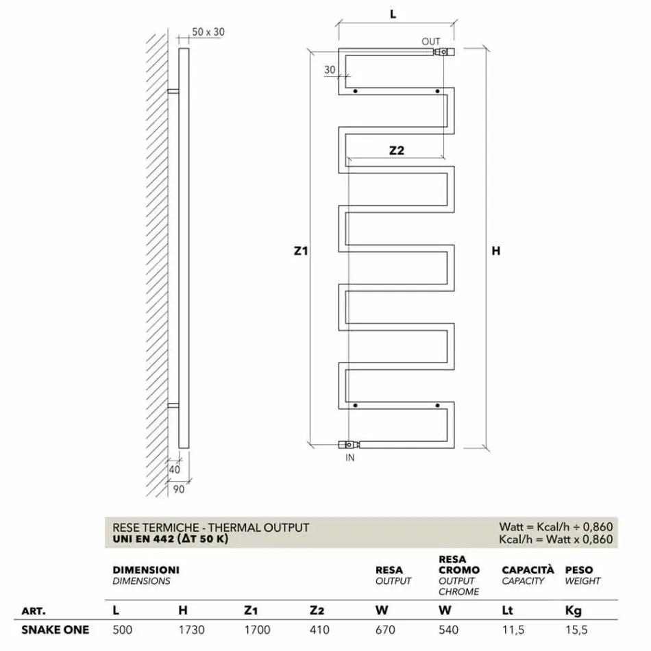Hydraulisk lodret radiatordesign Snake af Scirocco H Viadurini