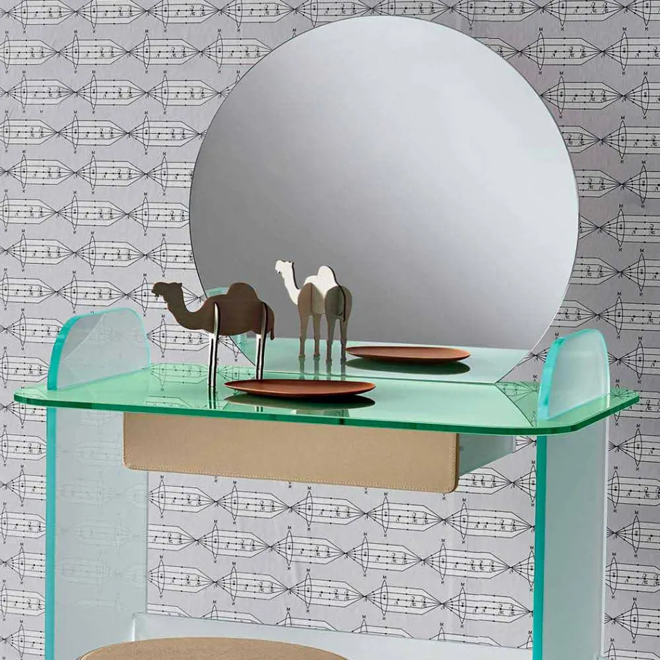 Makeup-toiletbord med spejl og glasskuffe 3 finish - Salvie Viadurini