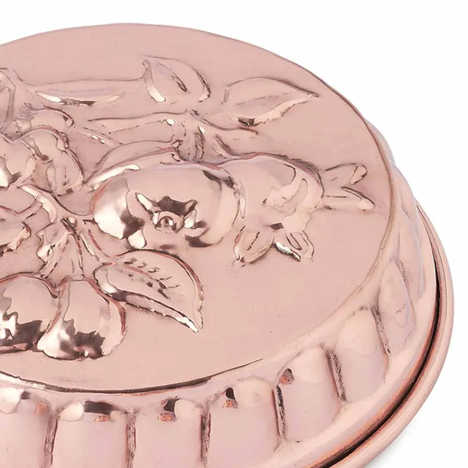 Rundhåndsformet kobberkagepande med frugtdekoration 28 cm - Gianmattia Viadurini