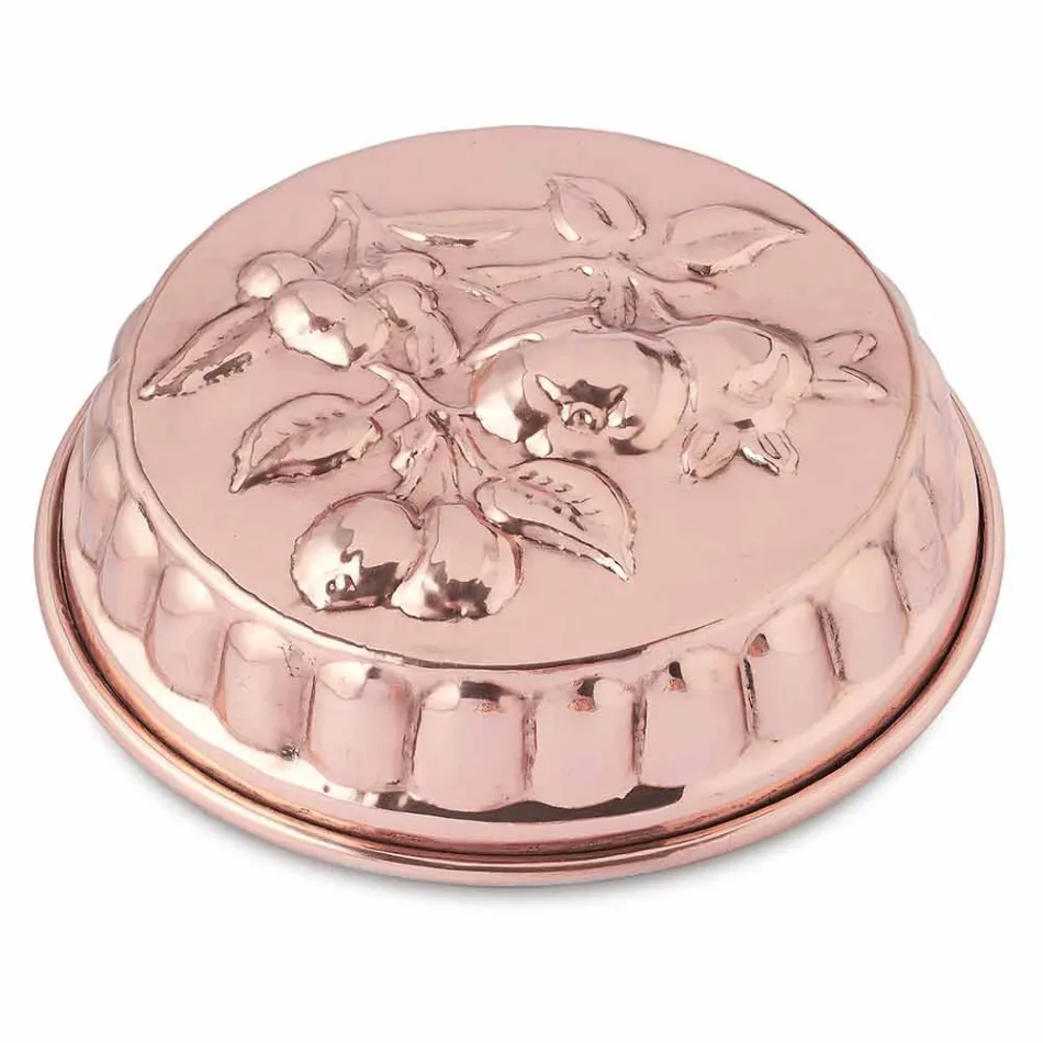 Rundhåndsformet kobberkagepande med frugtdekoration 28 cm - Gianmattia Viadurini