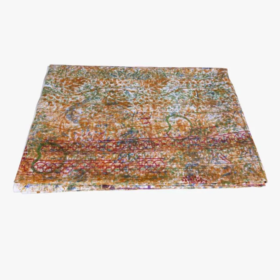 Bordsduk af italiensk kunst med hånd bomuldstryk unikt stykke Viadurini