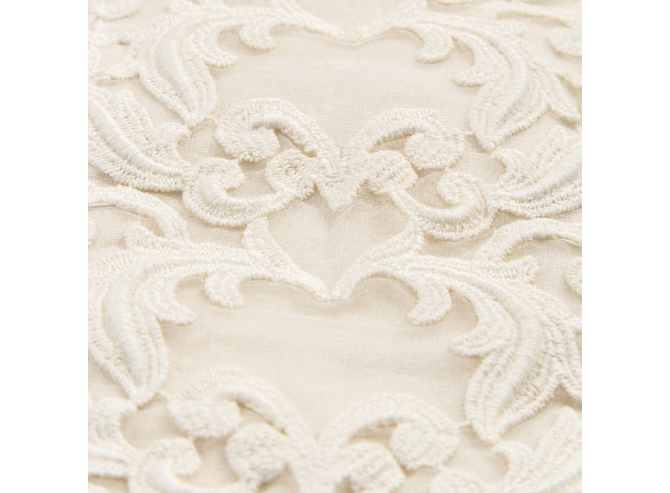 Hvid eller smør linned dug med Farnese blonder rektangulært design - Kippel Viadurini