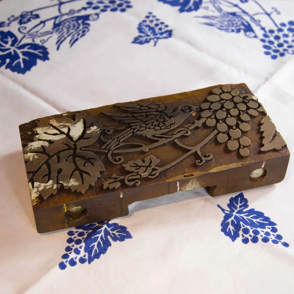 Høj kunstnerisk linnedduk med italiensk kunsthåndprint - mærker Viadurini