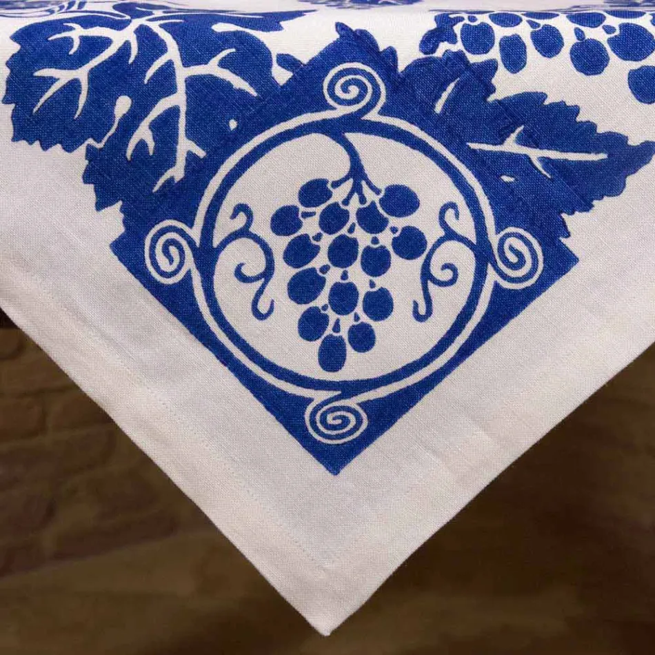 Høj kunstnerisk linnedduk med italiensk kunsthåndprint - mærker Viadurini