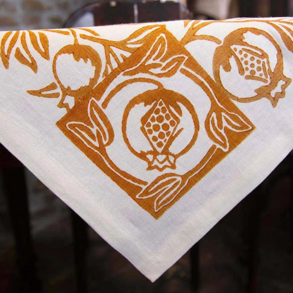 Høj kunstnerisk linnedduk med italiensk kunsthåndprint - mærker Viadurini