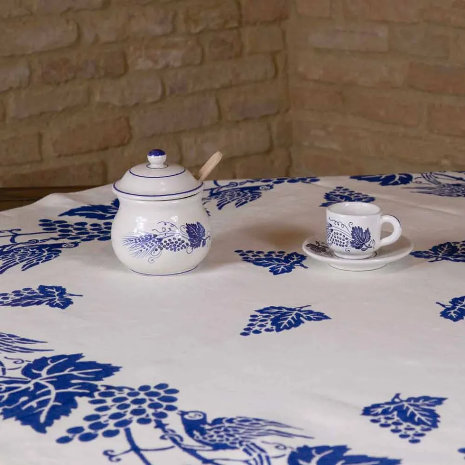 Høj kunstnerisk linnedduk med italiensk kunsthåndprint - mærker Viadurini