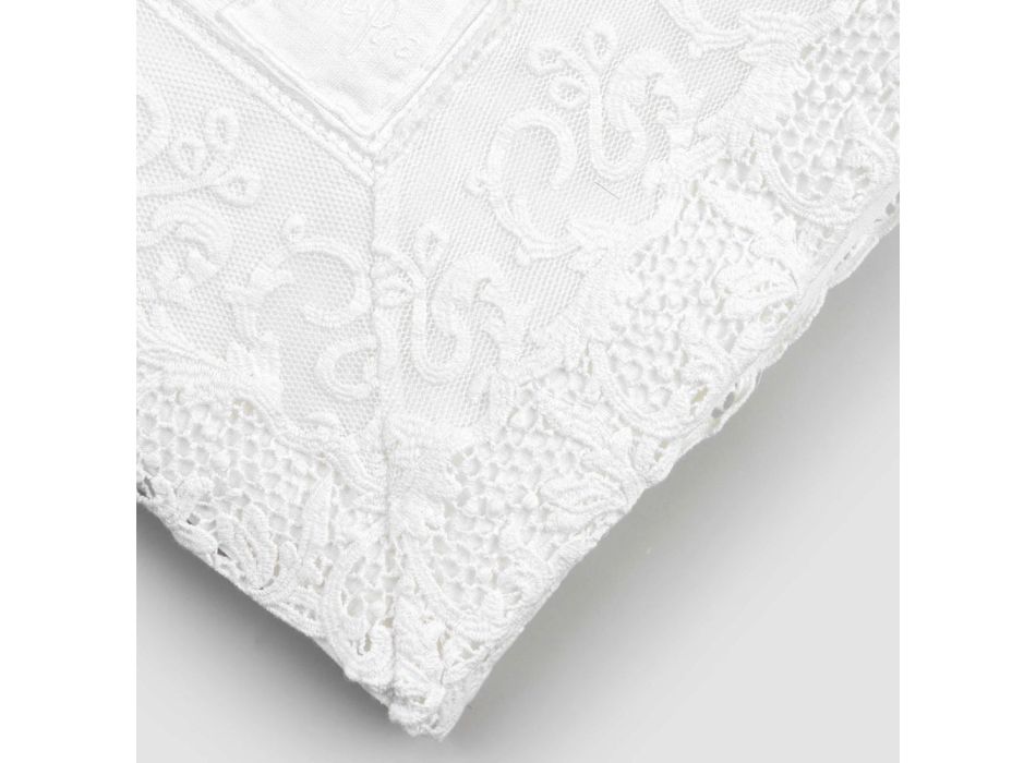Luksus hvid rektangulær hørdug med stel eller blonder - Davinci Viadurini