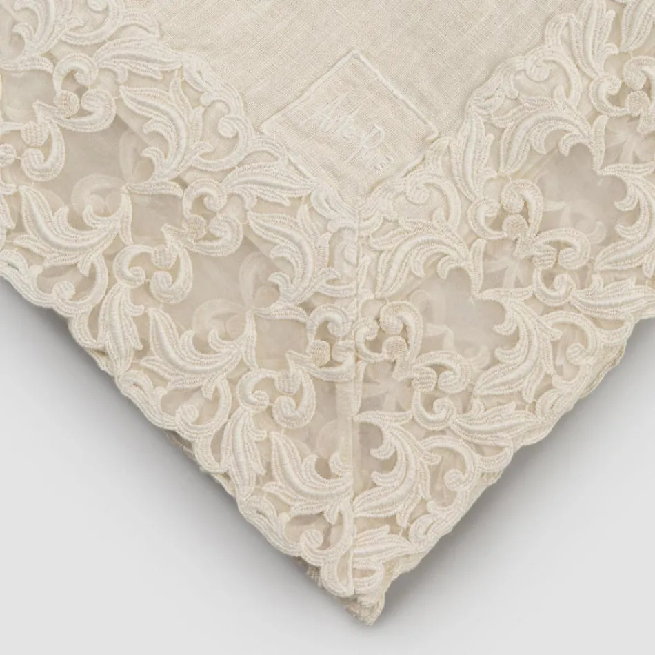 Beige linned Firkantet dug med Artisan Luxury Farnese Lace - Kippel Viadurini