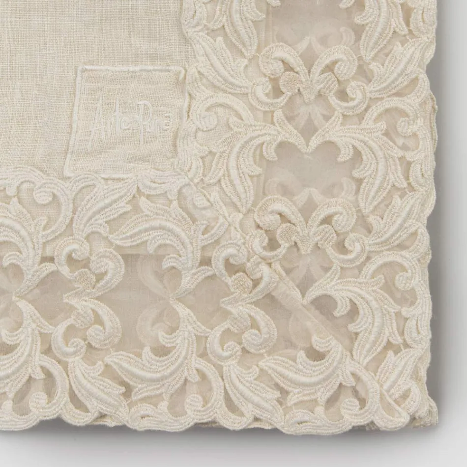 Beige linned Firkantet dug med Artisan Luxury Farnese Lace - Kippel Viadurini