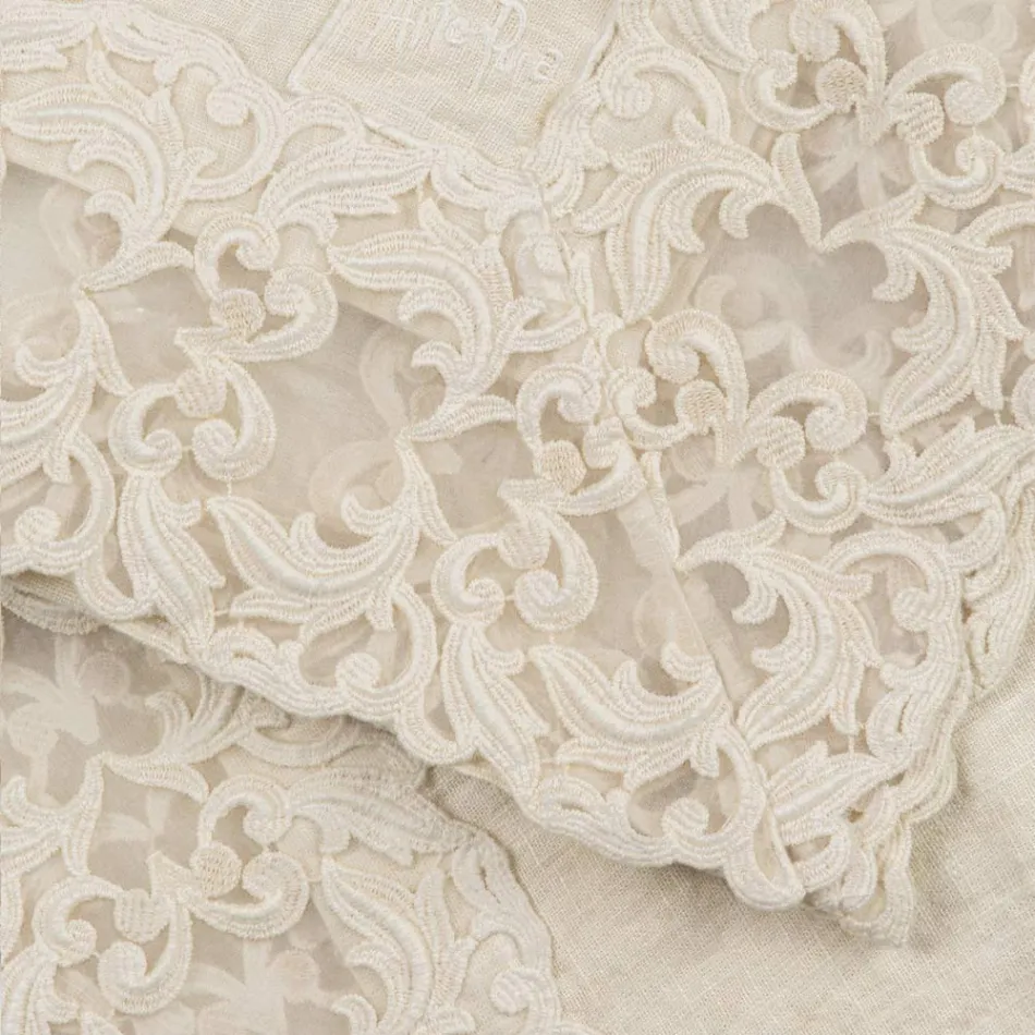 Beige linned Firkantet dug med Artisan Luxury Farnese Lace - Kippel Viadurini