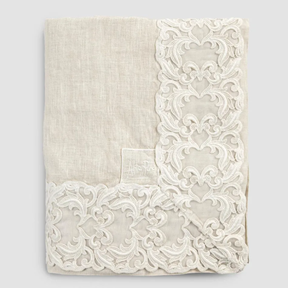 Rektangulær dug i beige hør med Artisan Luxury Farnese Lace - Kippel Viadurini
