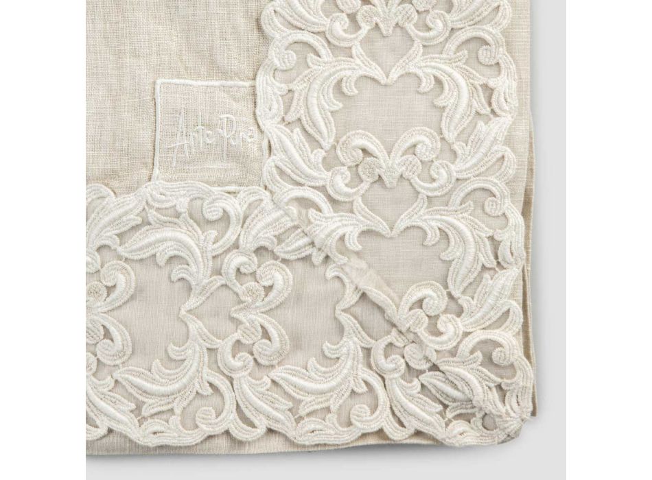 Rektangulær dug i beige hør med Artisan Luxury Farnese Lace - Kippel Viadurini