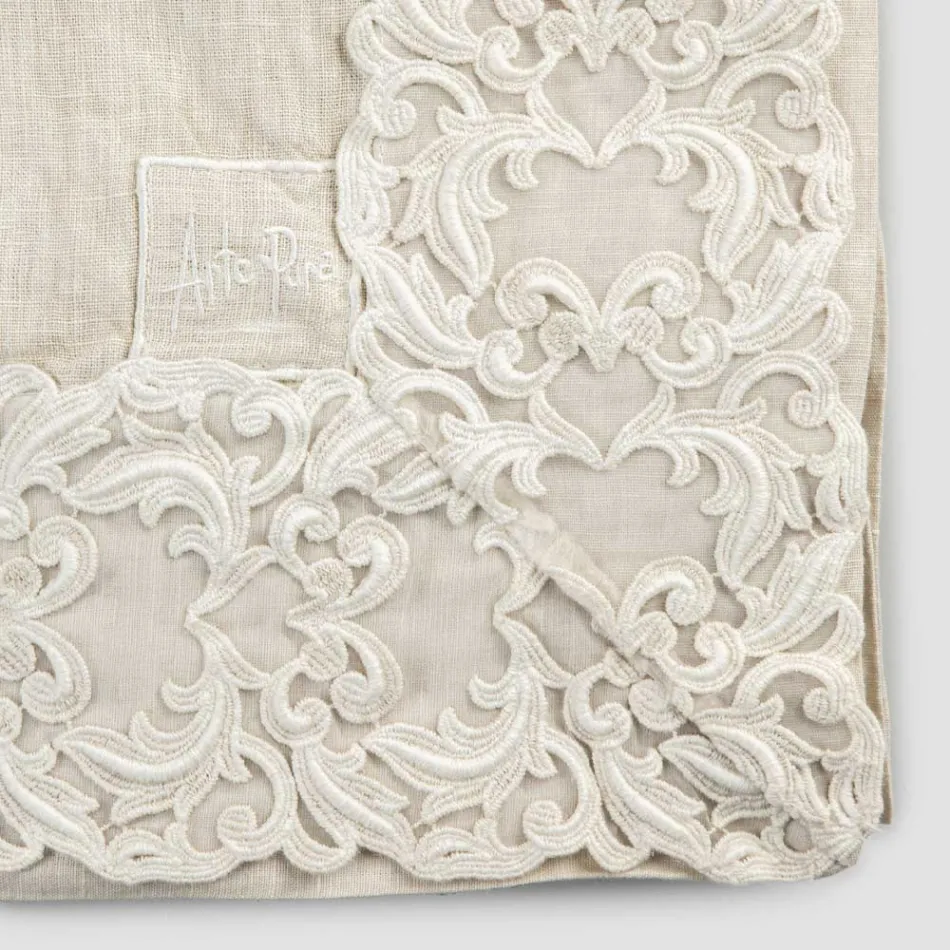Rektangulær dug i beige hør med Artisan Luxury Farnese Lace - Kippel Viadurini