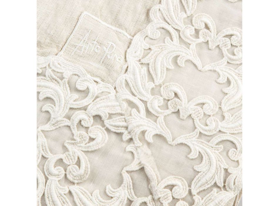 Beige linned rektangulær duge med Farnese luksus håndværksblonder - Kippel Viadurini